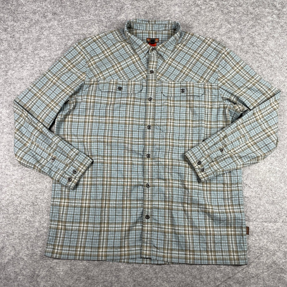 Patagonia Shirt Mens XL Blue Plaid Back Step Hemp Blend Button Down 41850